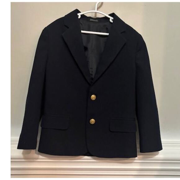 Van Heusen Boys Blazer Jacket Sport Coat Size 5 Navy Blue Gold Buttons - Picture 1 of 6